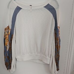 We The Free White and Blue Blouse